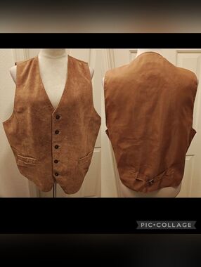 Vintage Property Western Wear 100% Leather Vest w Adjustable Back Buckle.